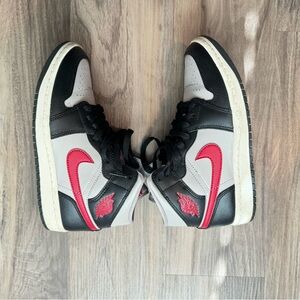 Nike Air Jordan 1 Mid Black Gray Red Sneakers